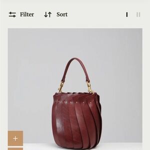 Women's Woven Leather Bucket Bag - Burgundy